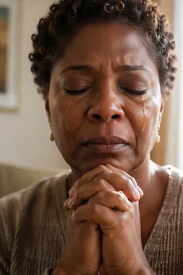 Emotional Close-Up of Woman Praying