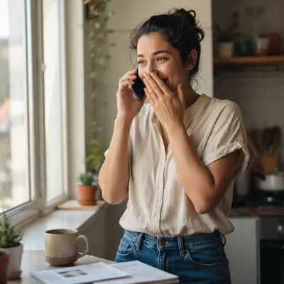 Surprised Woman Taking Good News Call