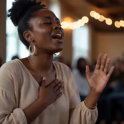 Young Woman Singing with Eyes Closed