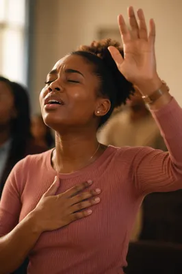 Young Woman Singing with Eyes Closed