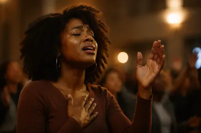 Young Woman Singing with Eyes Closed