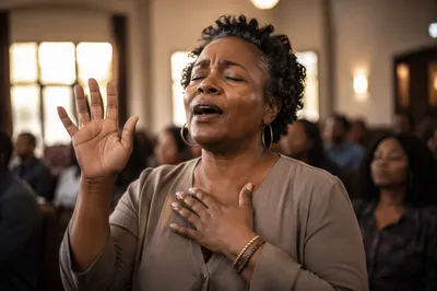 Black Woman Singing with Eyes Closed