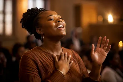 Young Woman Singing with Eyes Closed
