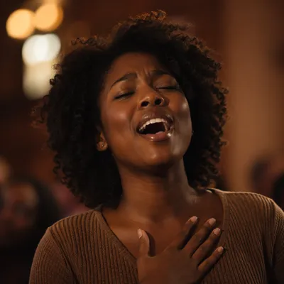 Passionate Woman Singing in Warm Close Up
