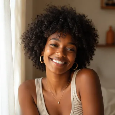 Radiant Smiling Woman by Window Light