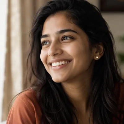 Radiant Smiling Woman by Window Light