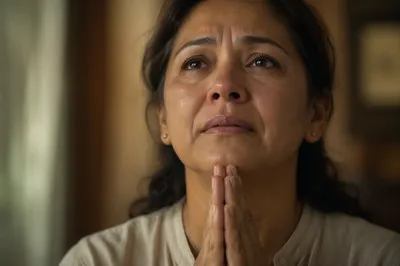 Tearful Woman Praying in Soft Light