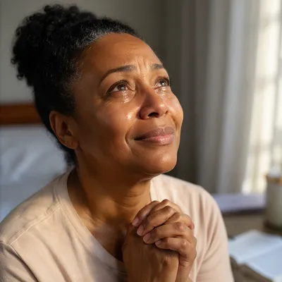 Joyful Woman with Tears by Window