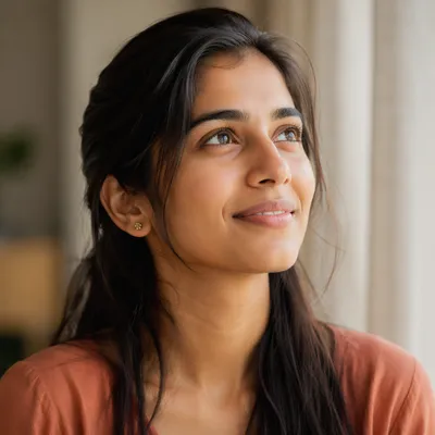 Hopeful Young Woman by Window