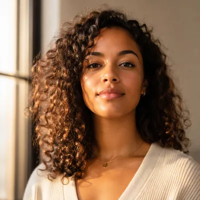 Confident Young Woman by Window Portrait