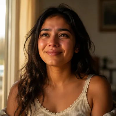 Young Woman Smiling Through Happy Tears