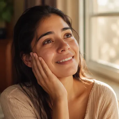 Young Woman Smiling Through Happy Tears