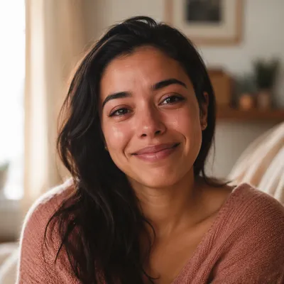 Young Woman Smiling Through Happy Tears