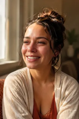 Young Woman Smiling Through Happy Tears
