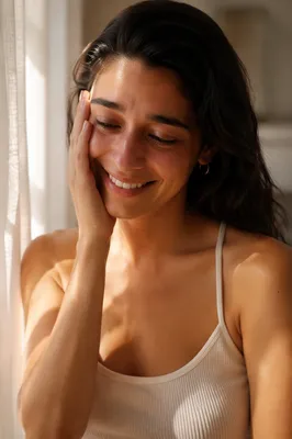 Young Woman Smiling Through Happy Tears