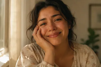 Young Woman Smiling Through Happy Tears