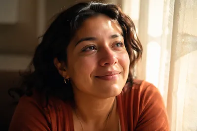 Young Woman Smiling Through Happy Tears