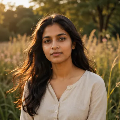 Serene Young Woman in Golden Meadow