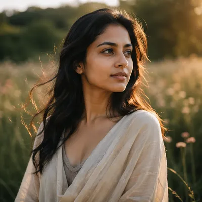 Serene Young Woman in Meadow Portrait
