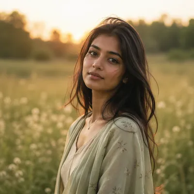 Serene Young Woman in Golden Meadow