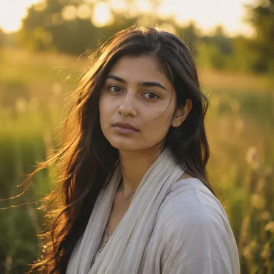 Serene Young Woman in Meadow Portrait