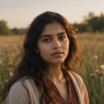 Serene Young Woman in Meadow Portrait