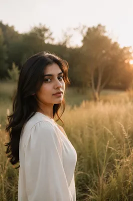 Serene Young Woman in Meadow Portrait