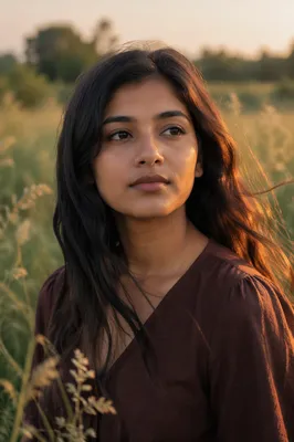 Serene Young Woman in Meadow Portrait