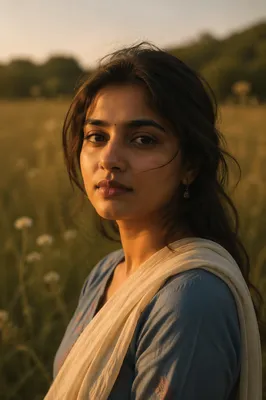 Serene Young Woman in Meadow Portrait