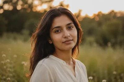 Serene Young Woman in Meadow Portrait