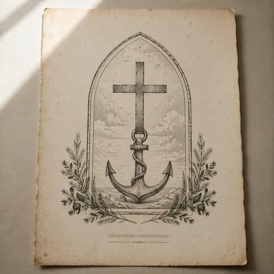 Anchor Cross Hope Emblem with Evergreen Sprigs