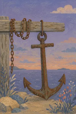 Anchor Cross Hope by Twilight Sea