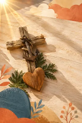 Driftwood Cross Anchor Hope with Evergreen