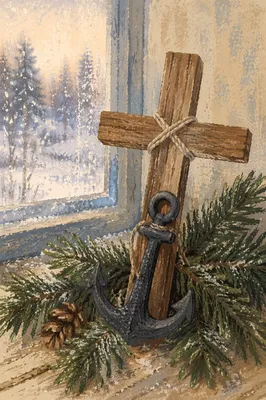 Evergreen Cross and Anchor of Winter Hope
