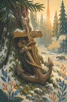 Evergreen Anchor Cross of Winter Hope