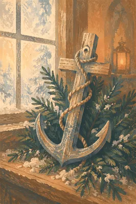 Weathered Anchor Cross with Evergreen Hope
