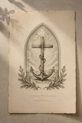 Aged Devotional Print with Anchor Cross