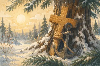 Evergreen Anchor Cross of Winter Hope
