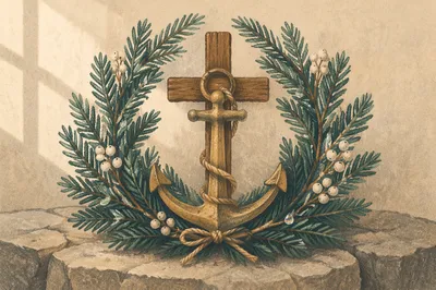 Evergreen Anchor and Cross Hope Wreath