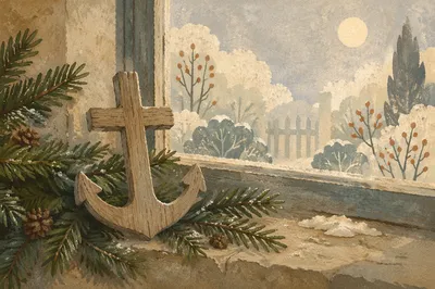 Wooden Anchor Cross Hope in Evergreen