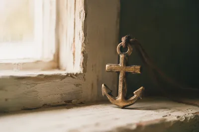 Brass Anchor Cross Pendant by Window