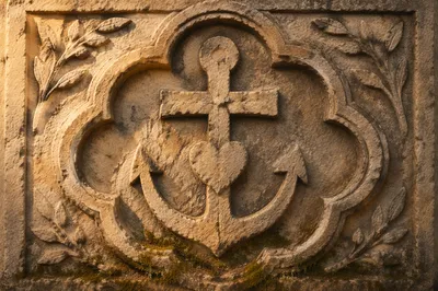 Weathered Anchor Cross Relief with Evergreen Moss
