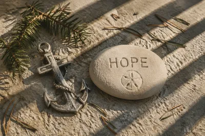 Anchor Cross Hope Symbol with Evergreen
