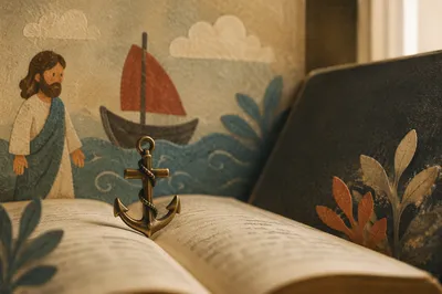 Antique Anchor Cross Pendant on Open Book