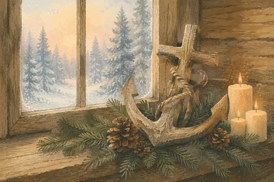 Evergreen Anchor Cross Hope Still Life