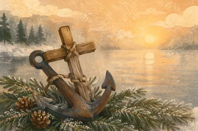 Anchor and Cross on Evergreen Dawn
