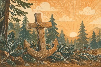Evergreen Anchor Cross Hope Symbol