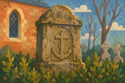 Weathered Anchor Cross Monument in Churchyard