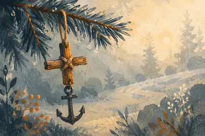 Anchor Cross Hope on Evergreen Branch