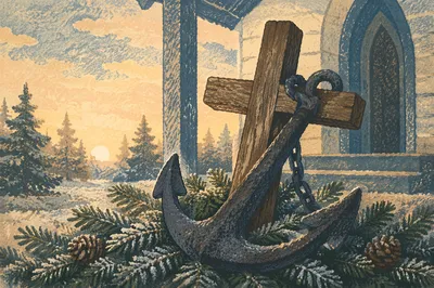 Anchor Cross Hope on Frosted Evergreen